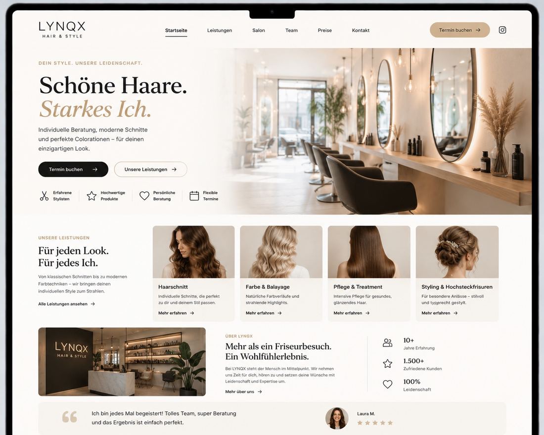 Entwurf einer Website für einen Friseursalon