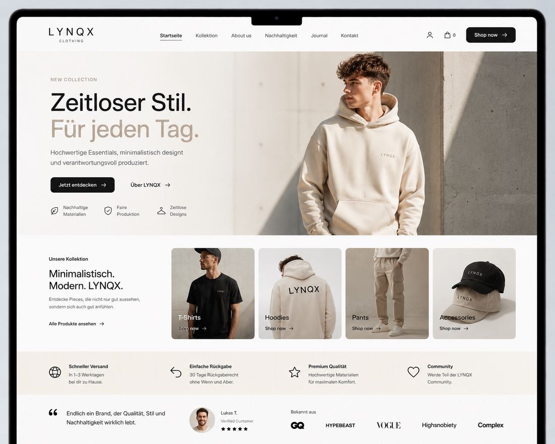 Entwurf eines Onlineshops für ein Modelabel